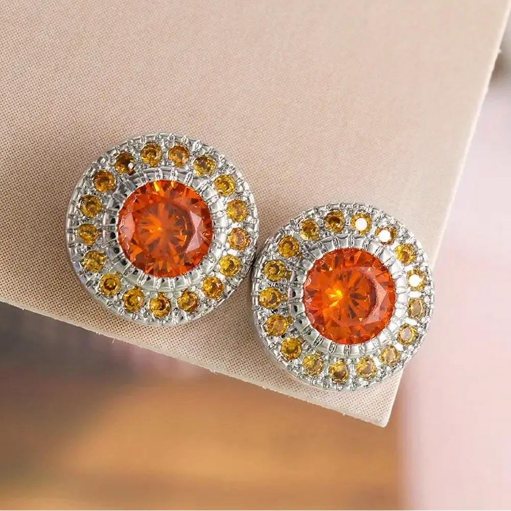 Beautiful Orange Stones Pierced Earrings 14k Gold Plating